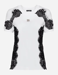 Jersey T-shirt with DG logo and lace inserts