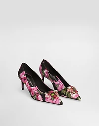 Printed brocade pumps