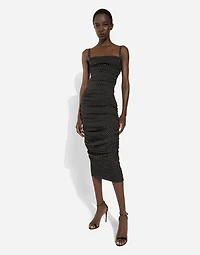 Charmeuse sheath dress with micro polka-dot print: