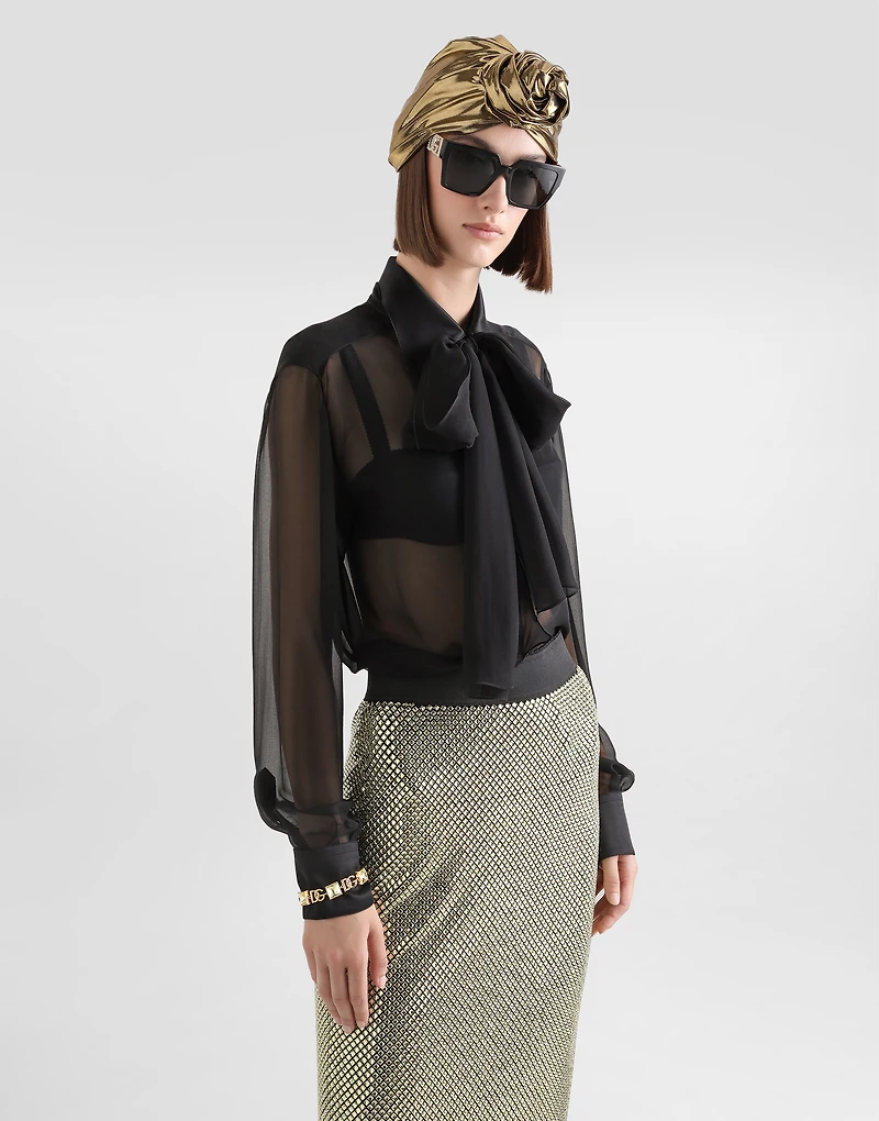 Silk chiffon shirt with pussy-bow