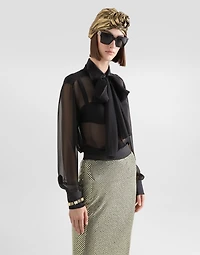 Silk chiffon shirt with pussy-bow