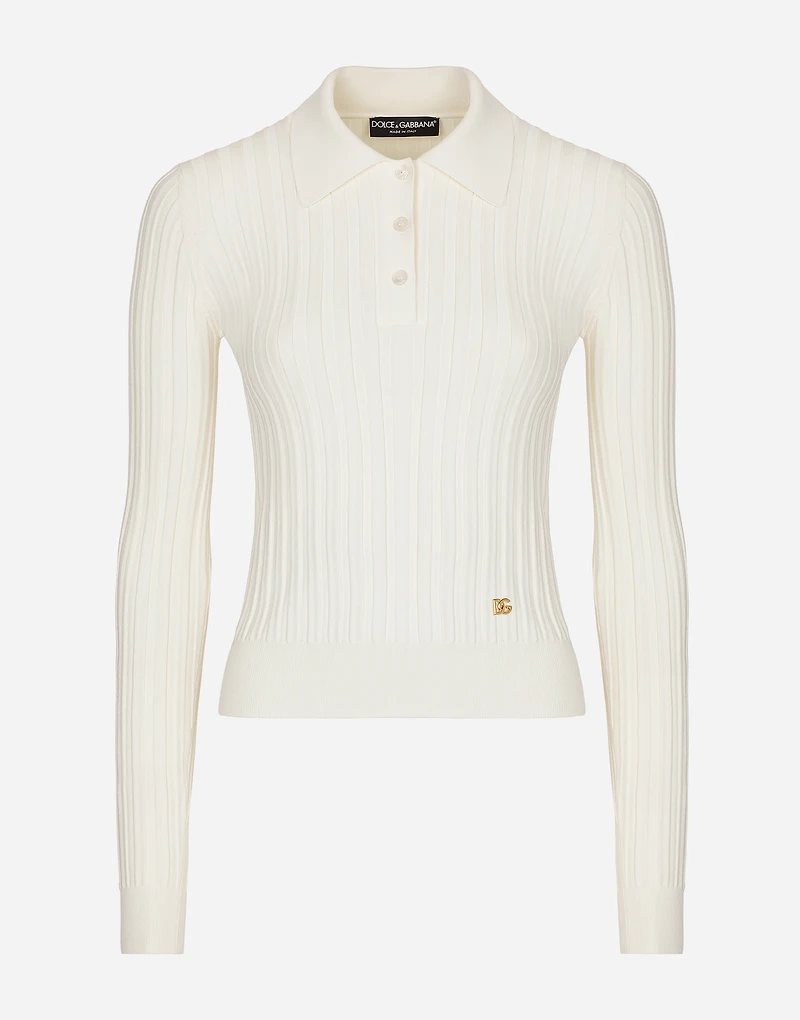 Cropped ribbed viscose polo-shirt with DG logo
