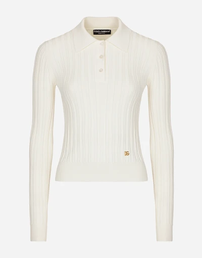 Cropped ribbed viscose polo-shirt with DG logo