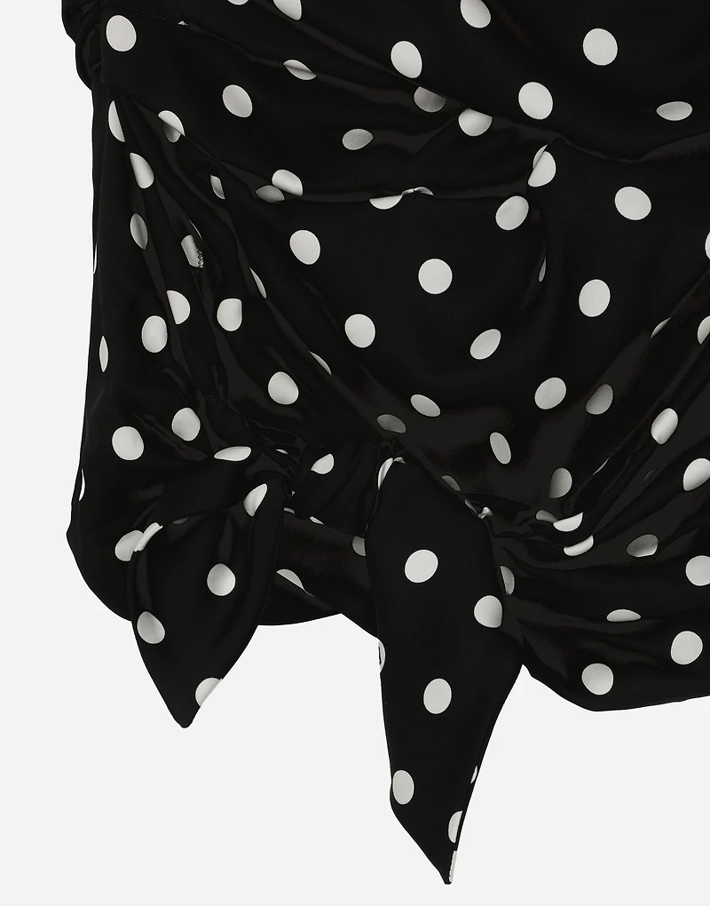 Charmeuse midi dress with draping and polka-dot print