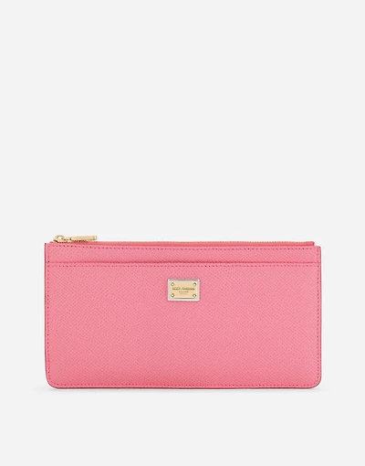 Large calfskin card holder with zip and branded tag