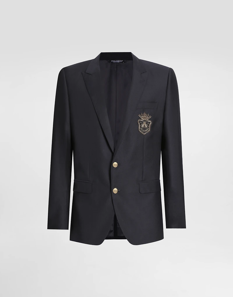 Single-breasted wool and silk jacket with patch