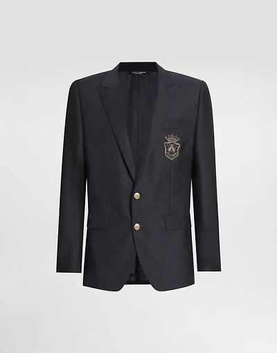 Single-breasted wool and silk jacket with patch