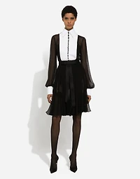 Chiffon midi shirt dress with piqué cuffs and front