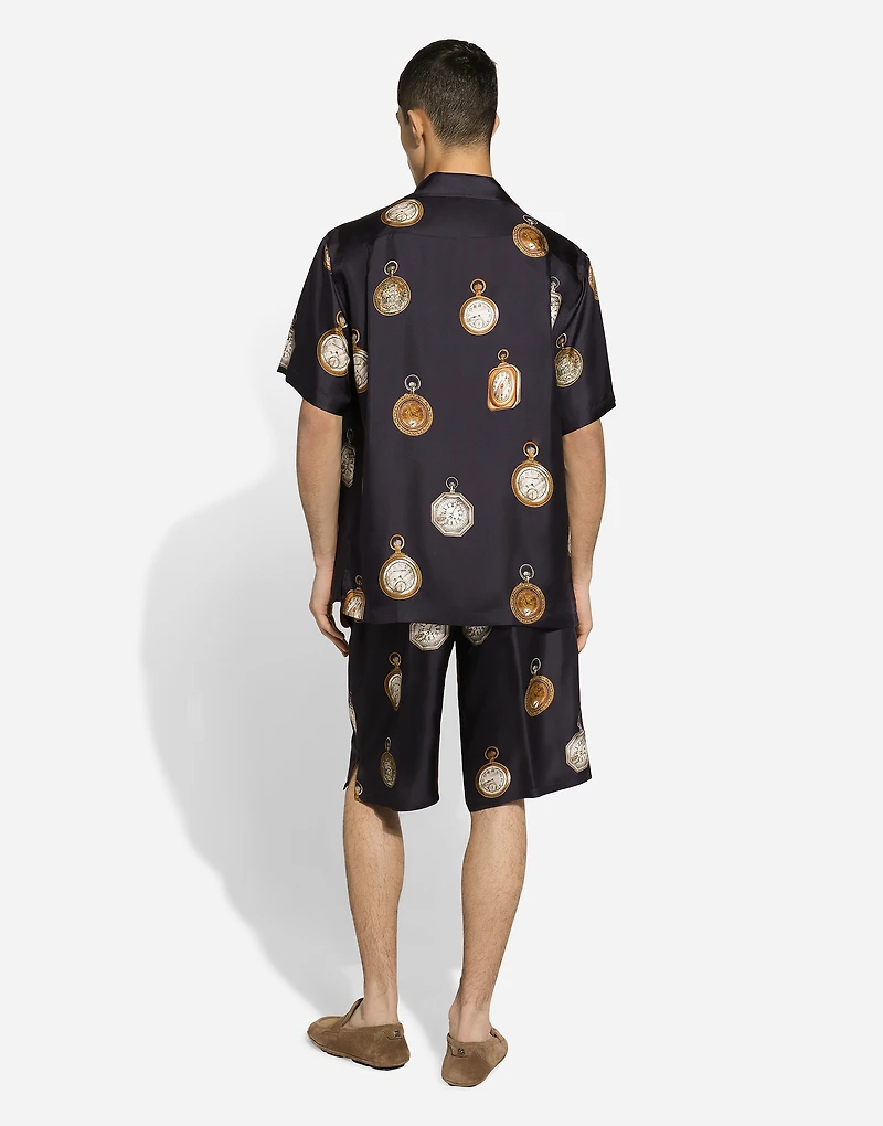 Watch-print silk jogging shorts