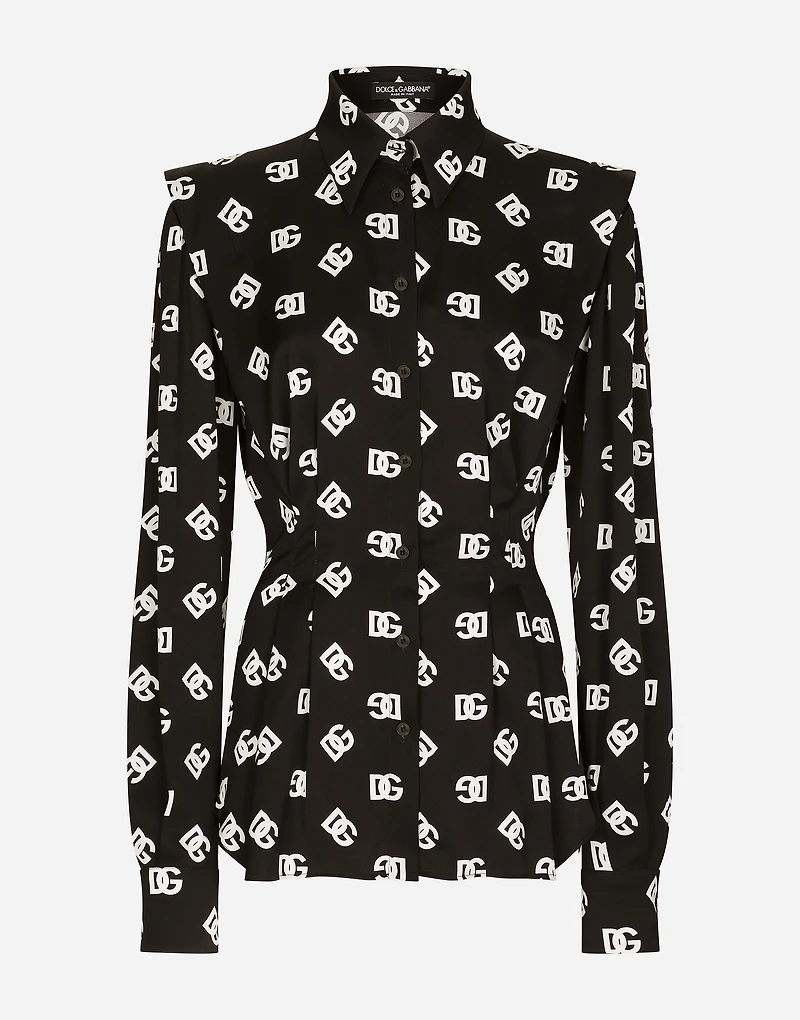 Charmeuse shirt with all-over DG logo print