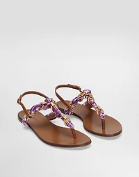 Majolica-print twill flip-flops