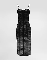 Tulle calf-length dress with draping