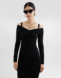 Organzine draped calf-length dress