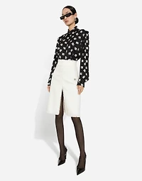 Raschel tweed midi skirt with central slit