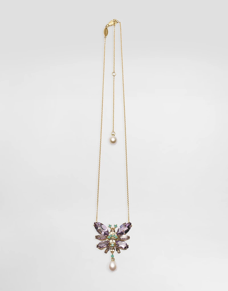 Butterfly Necklace 18-carat yellow gold and amethysts