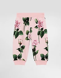 Cotton fleece jogging pants with rose print