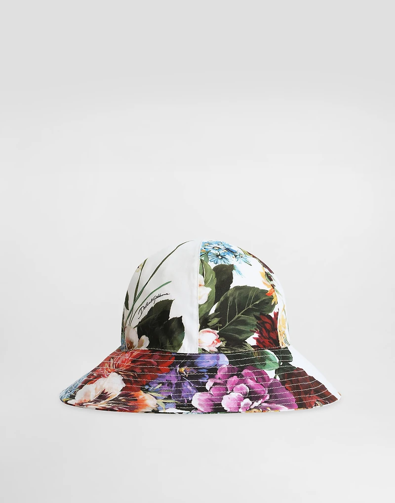 Flower-print poplin hat