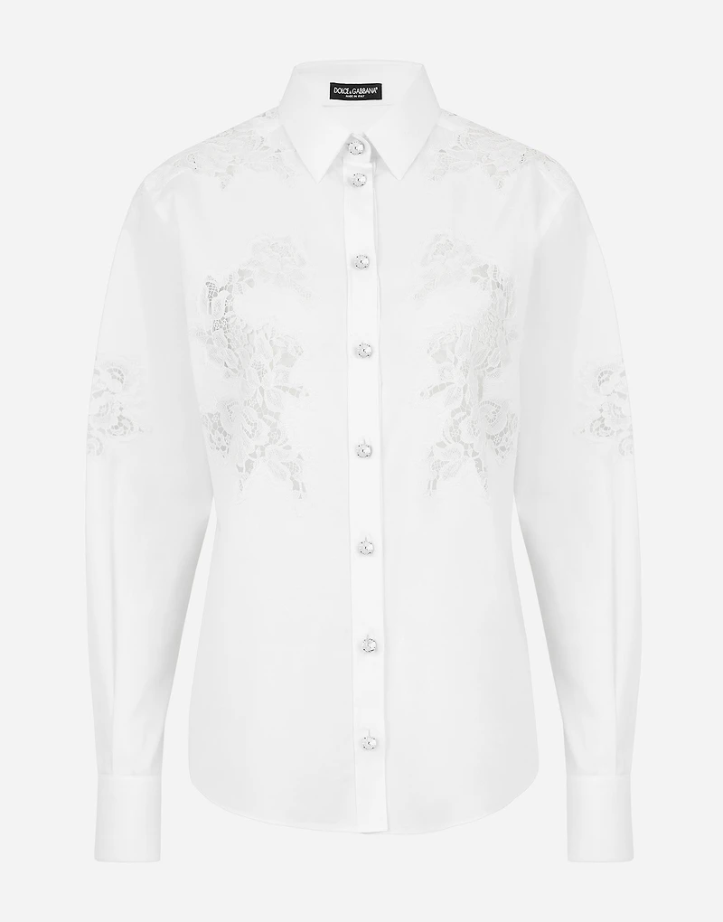 Poplin shirt with lace openwork