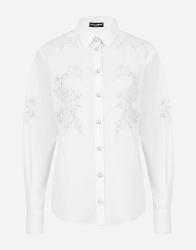 Poplin shirt with lace openwork