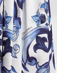Majolica-print long cotton satin skirt
