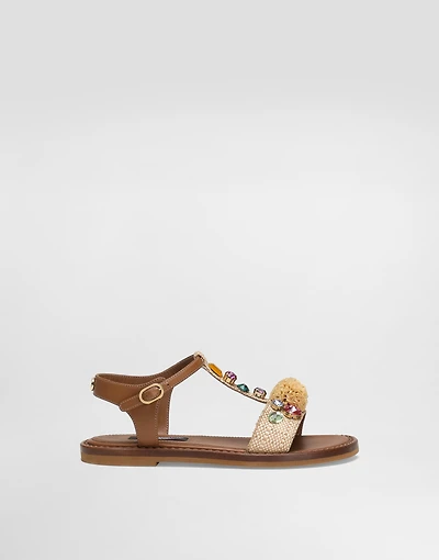 Raffia and nappa sandal