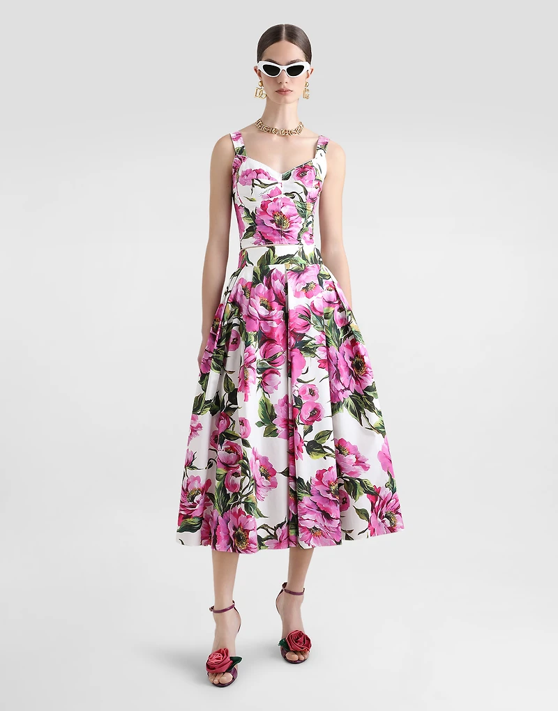 Cotton corset top with peony print