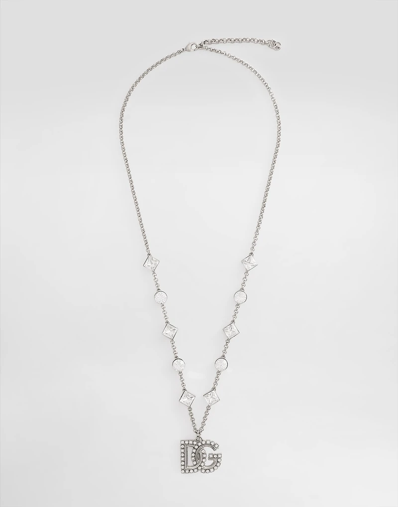 Fine link necklace with rhinestone-detailed DG logo and accents
