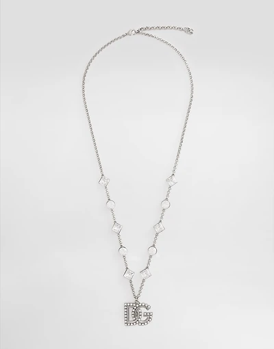 Fine link necklace with rhinestone-detailed DG logo and accents