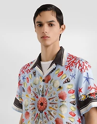 Shell-print hawaii linen canvas shirt