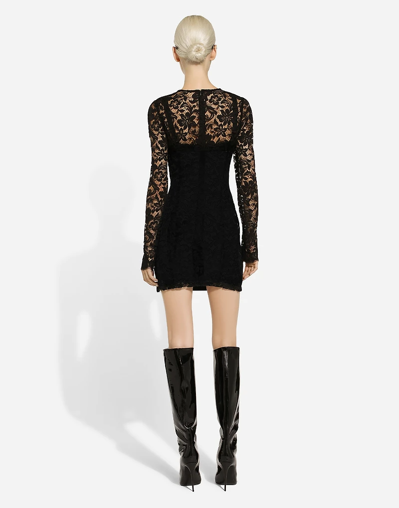 Short cordonetto lace dress with a jersey insert