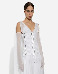 Long chiffon dress with corset details