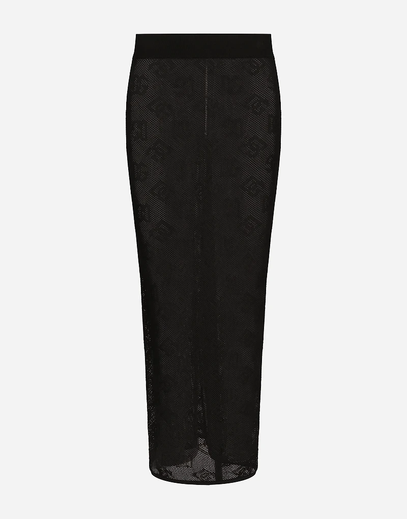 Mesh-stitch pencil skirt with jacquard DG logo