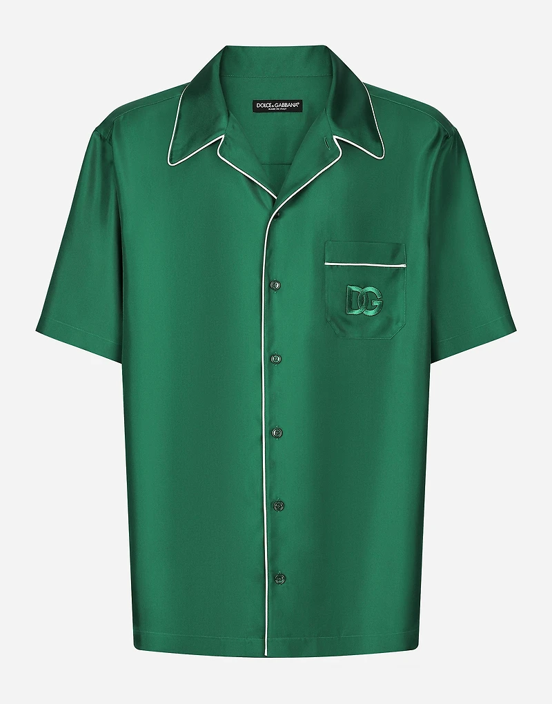 Silk twill shirt with DG embroidery