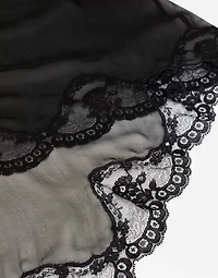 Long silk chiffon dress with lace body