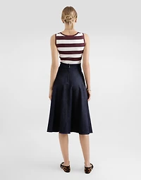 Denim calf-length circle skirt with DG logo pin