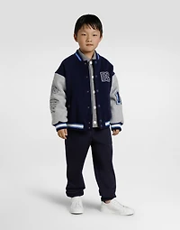 Cloth bomber jacket with embroidery and patch