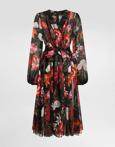 Flower-print chiffon dress