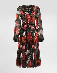 Flower-print chiffon dress