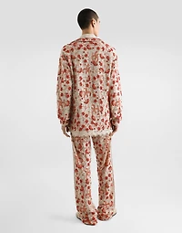 Lace pants with coral and rhinestone embroidery