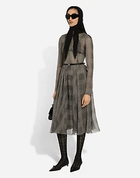 Chiffon calf-length circle skirt with glen plaid print