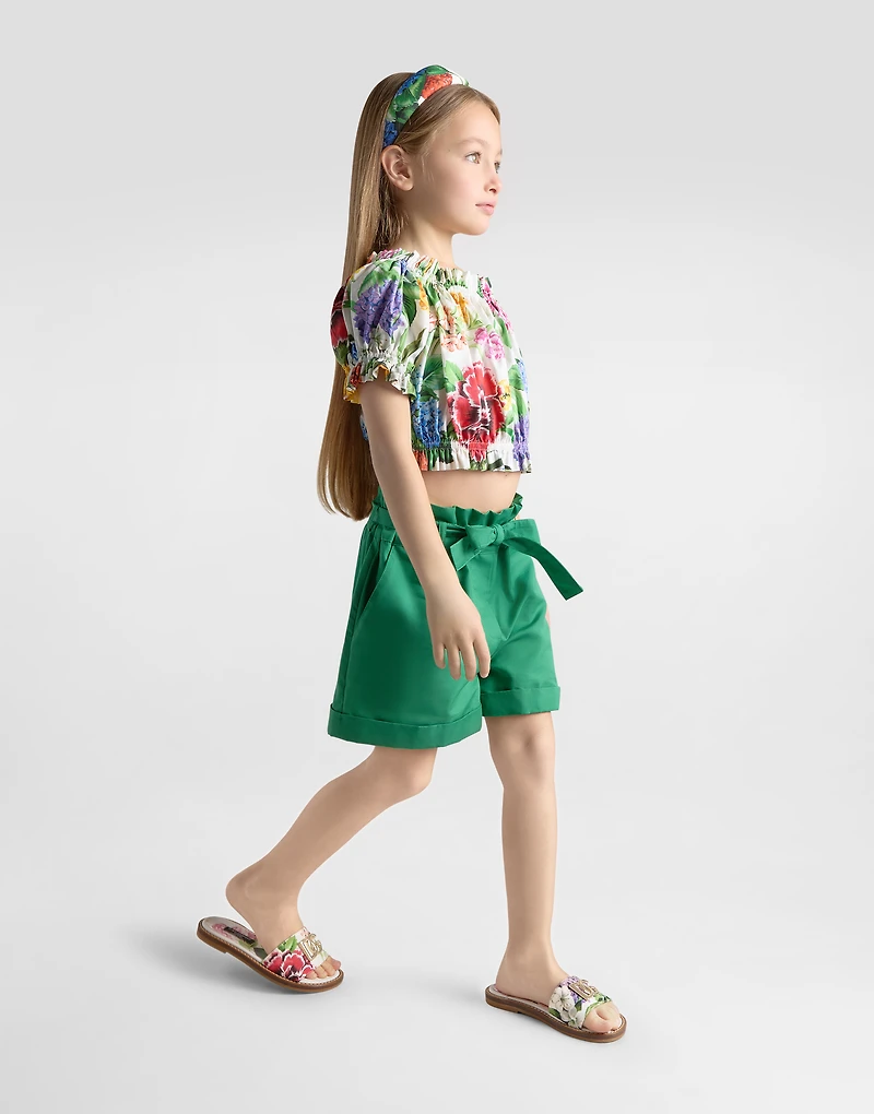 Cotton poplin top with floral print