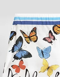 Striped poplin shorts with butterfly print