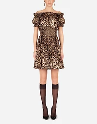 Short leopard-print poplin dress