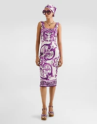 Majolica-print long charmeuse dress