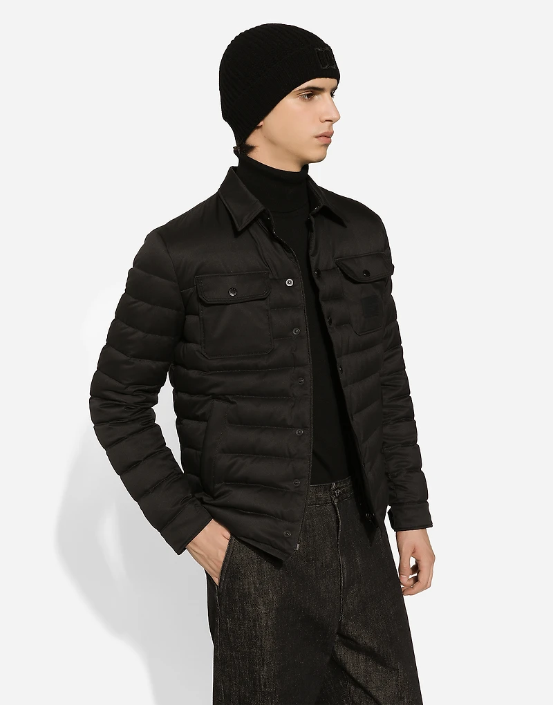 Padded satin jacket with shirt collar