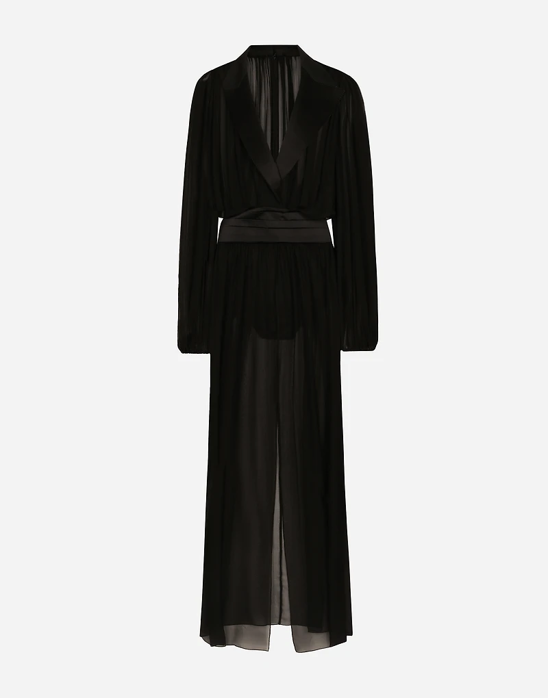 Long silk chiffon tuxedo dress