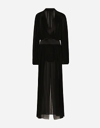 Long silk chiffon tuxedo dress