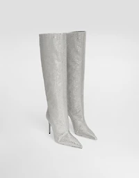 Satin boots with fusible rhinestones