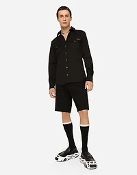 Black wash stretch denim shorts