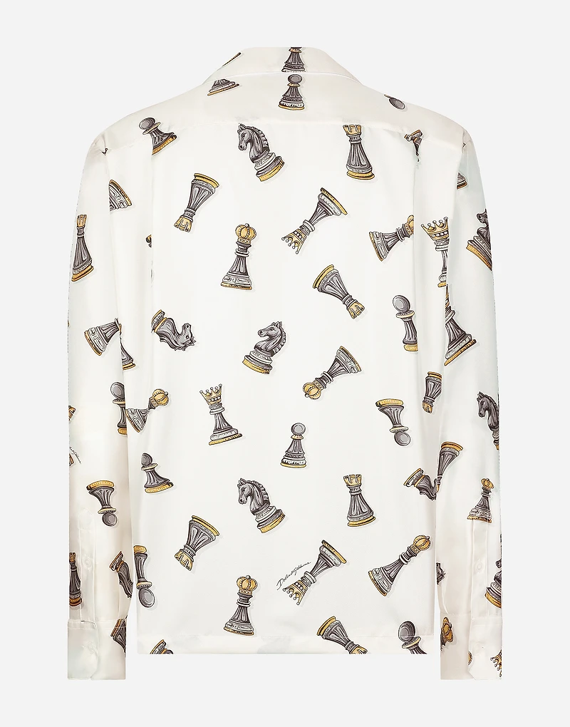 Silk twill shirt with chess-piece print